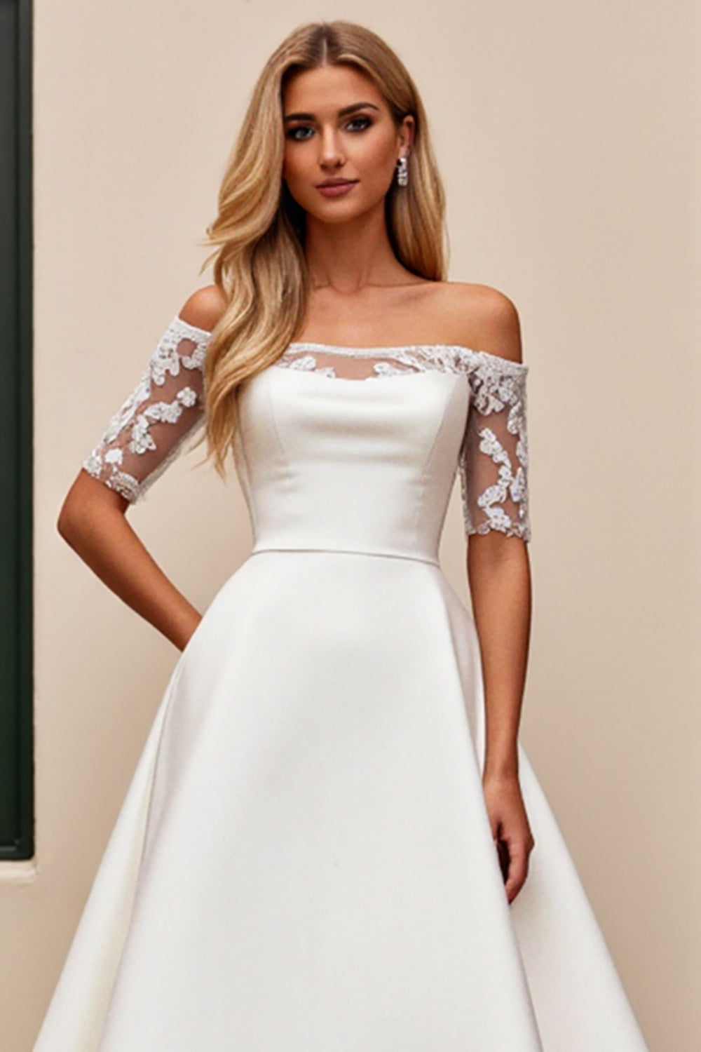 lvory A Line Off The Shoulder Vestido de novia largo con apliques