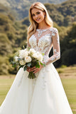 Vestido de novia de manga larga lvory A Line Lace con apliques