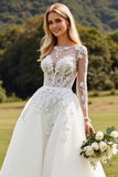Vestido de novia de manga larga lvory A Line Lace con apliques