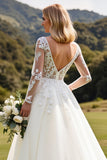Vestido de novia de manga larga lvory A Line Lace con apliques