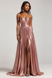 Glitter Dusty Rose A Line Cut Out Spaghetti Straps Vestido de Fiesta