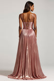 Glitter Dusty Rose A Line Cut Out Spaghetti Straps Vestido de Fiesta