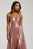 Glitter Dusty Rose A Line Cut Out Spaghetti Straps Vestido de Fiesta