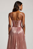 Glitter Dusty Rose A Line Cut Out Spaghetti Straps Vestido de Fiesta