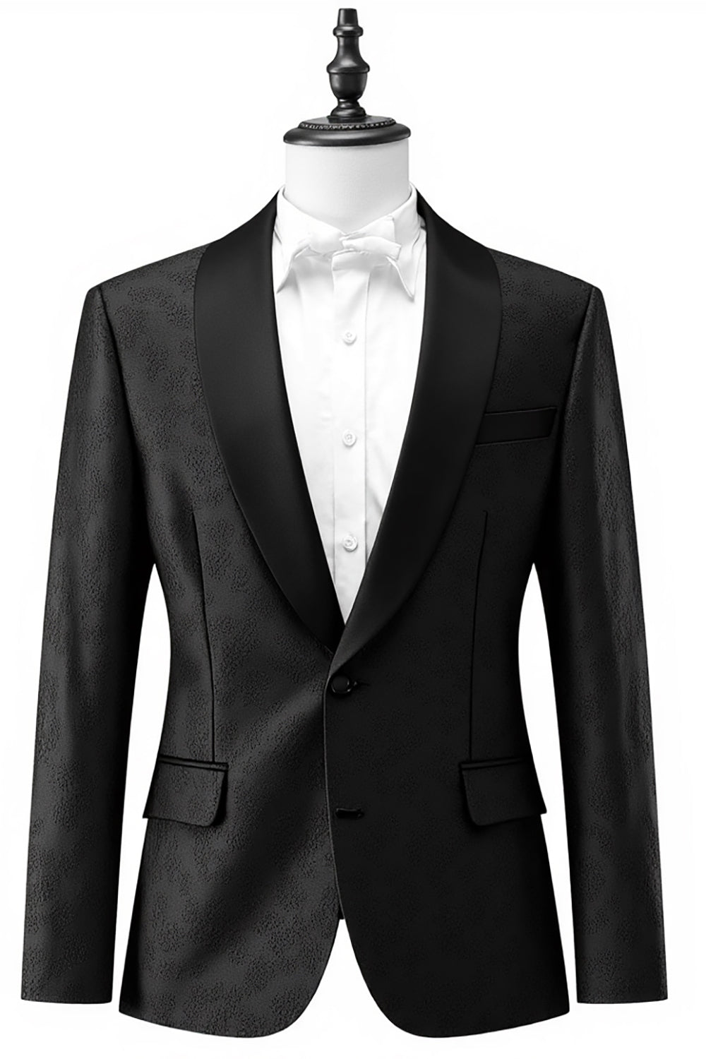Blazer de fiesta de jacquard con solapa chal de un botón negro para hombre