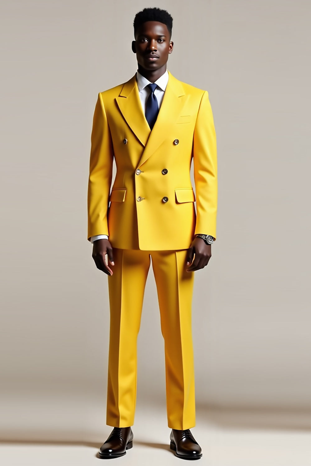 Trajes de fiesta para hombre con solapa de pico amarillo de doble botonadura