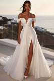 lvory A Line Off The Shoulder Vestido de Novia Largo con Abertura