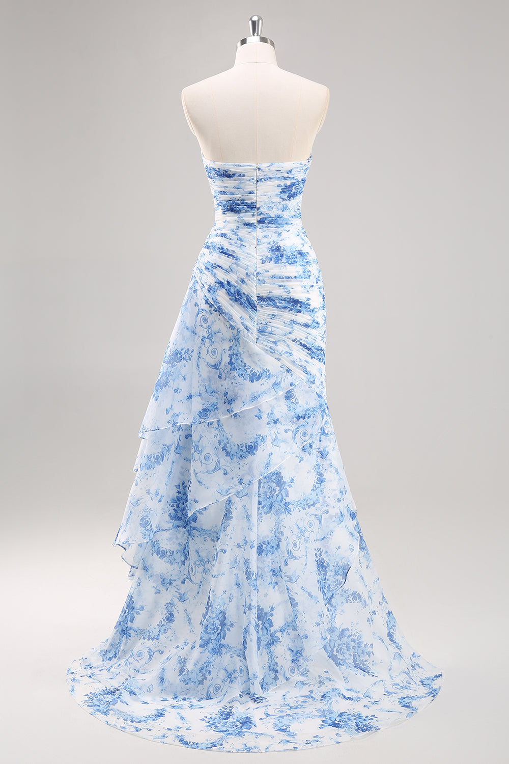 Vestido de fiesta floral blanco sirena blanco azul