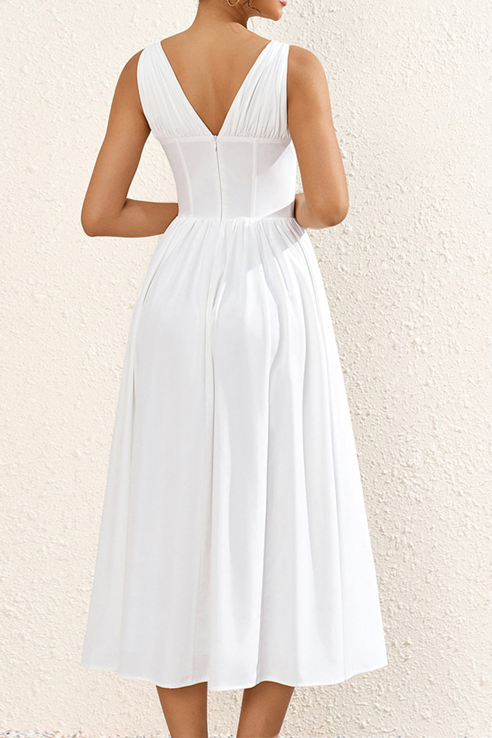 Vestido midi de verano blanco sencillo de una línea con lazo