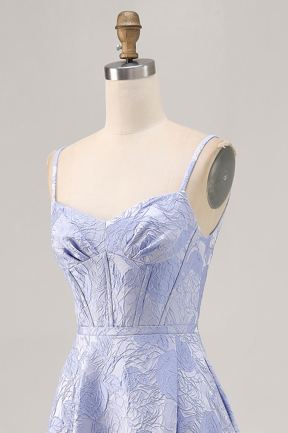 Vestido de fiesta largo con corsé brocado azul con abertura