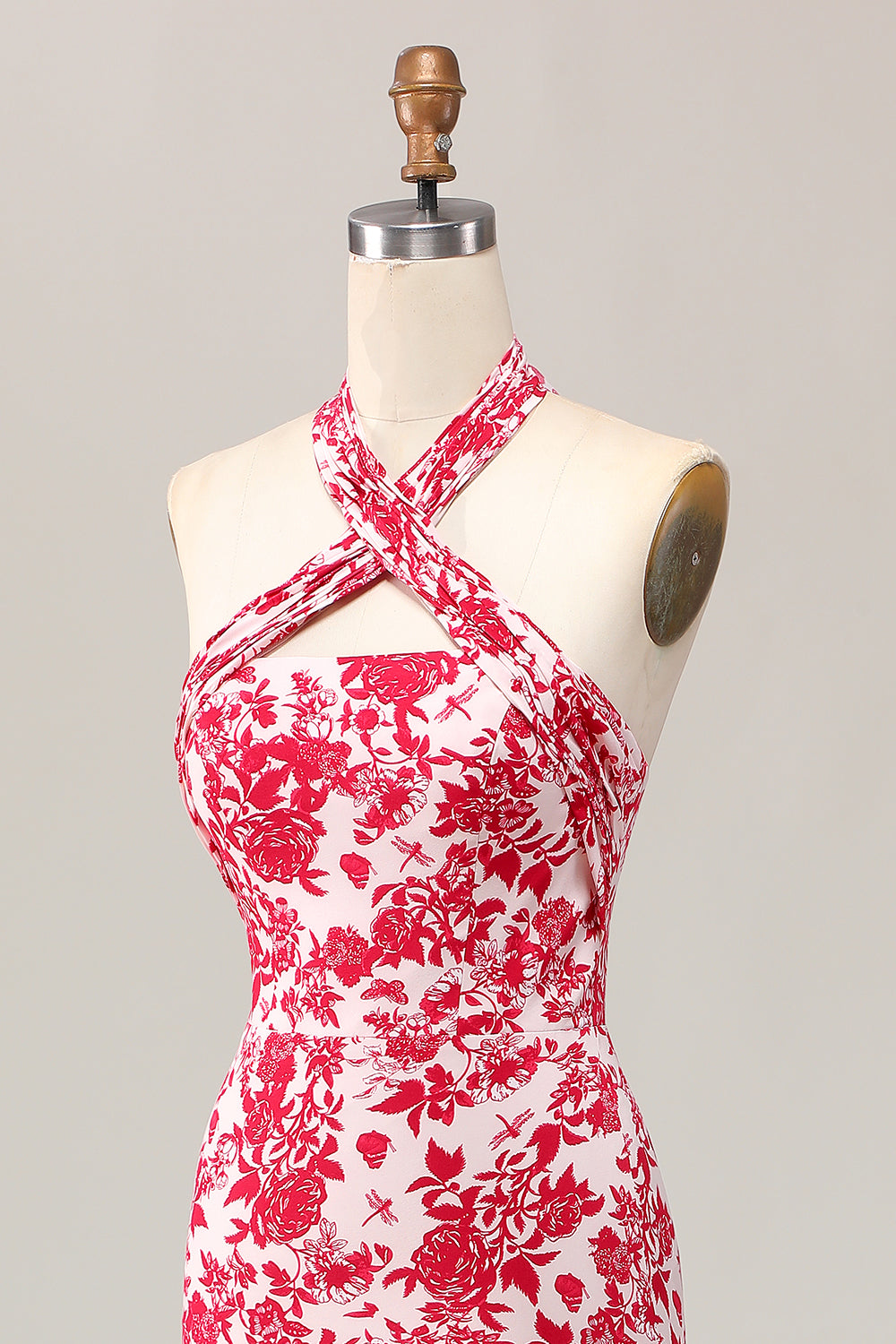 Vestido de invitada de boda midi con estampado de sirena y flores rojas