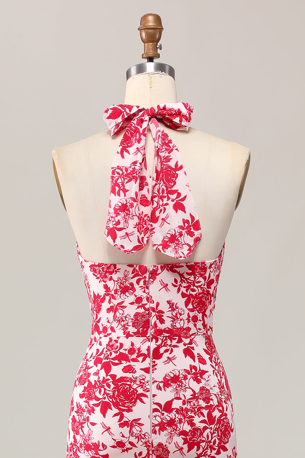 Vestido de invitada de boda midi con estampado de sirena y flores rojas