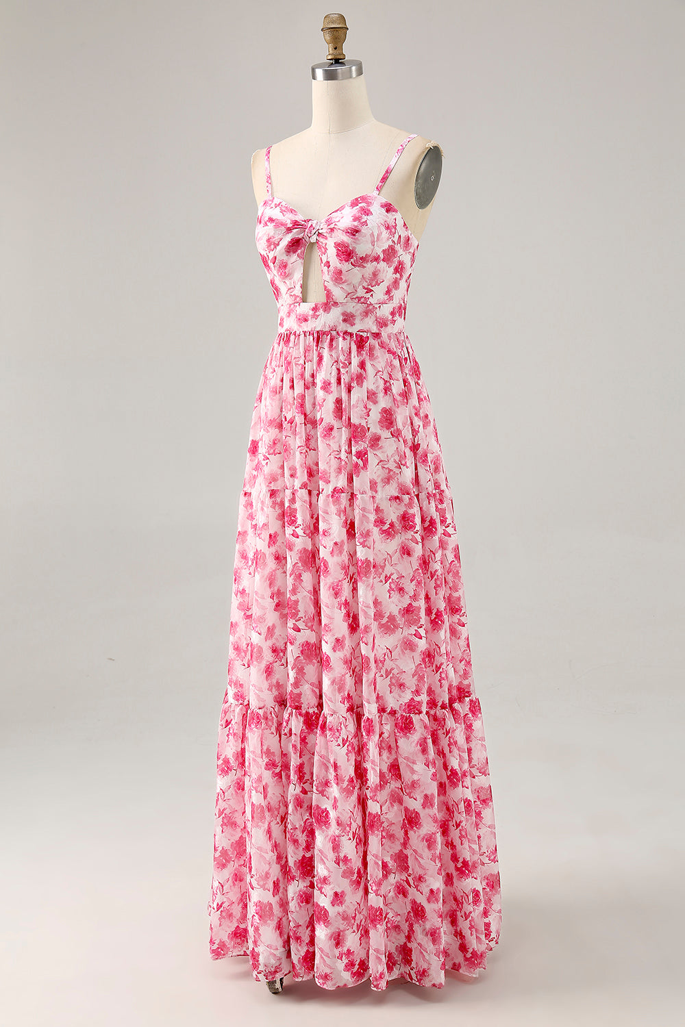 Vestido de invitada de boda con tirantes de espagueti florales estampados azules