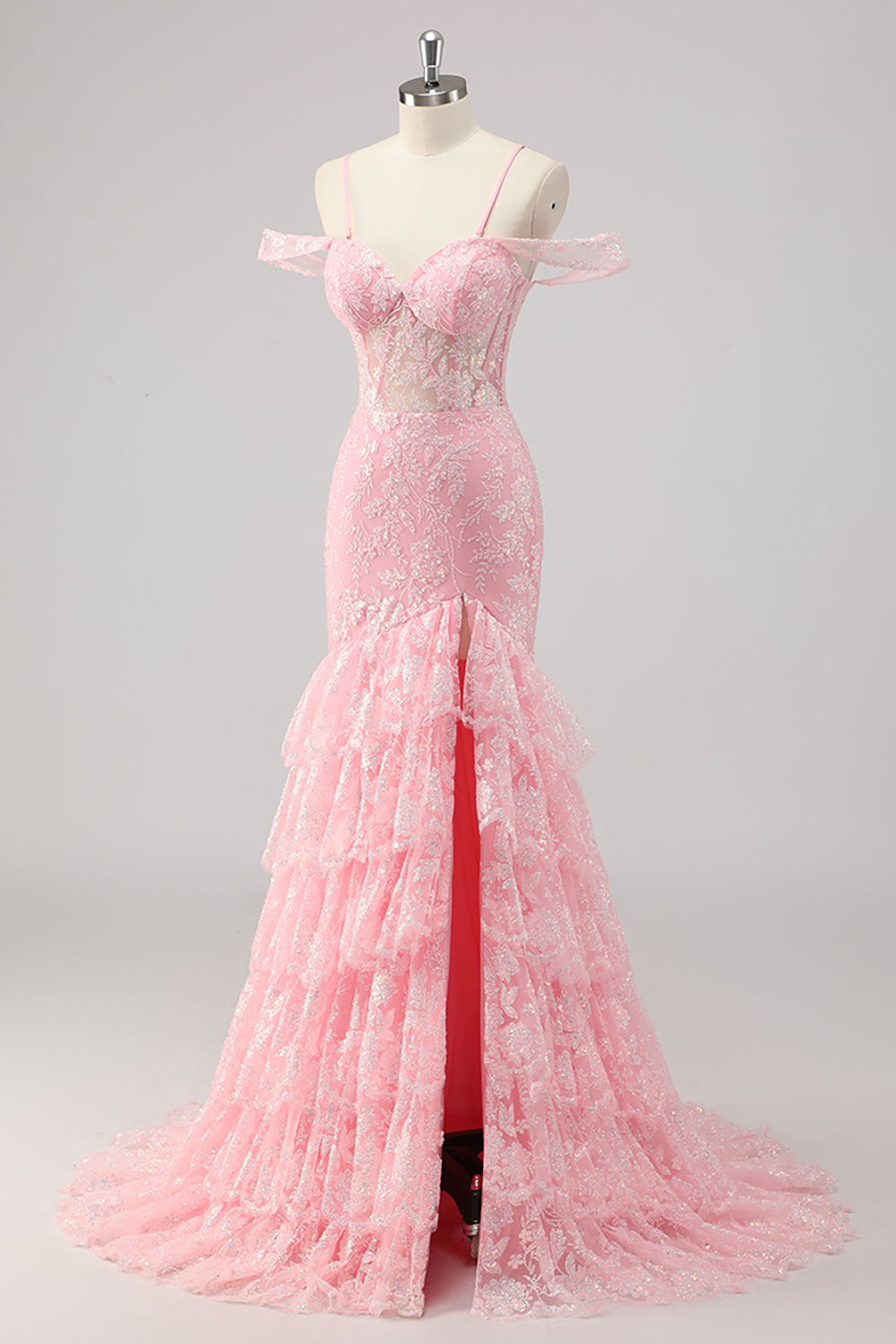 Corsé sirena con hombros fríos con apliques rosas