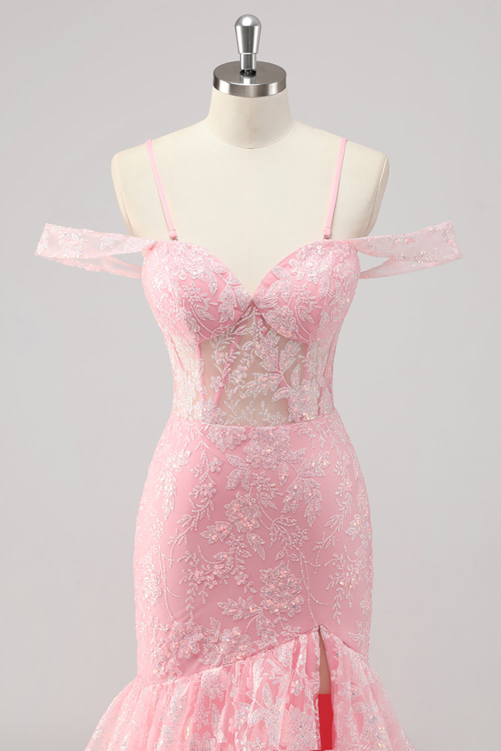 Corsé sirena con hombros fríos con apliques rosas