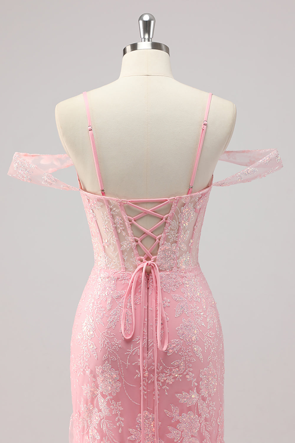 Corsé sirena con hombros fríos con apliques rosas