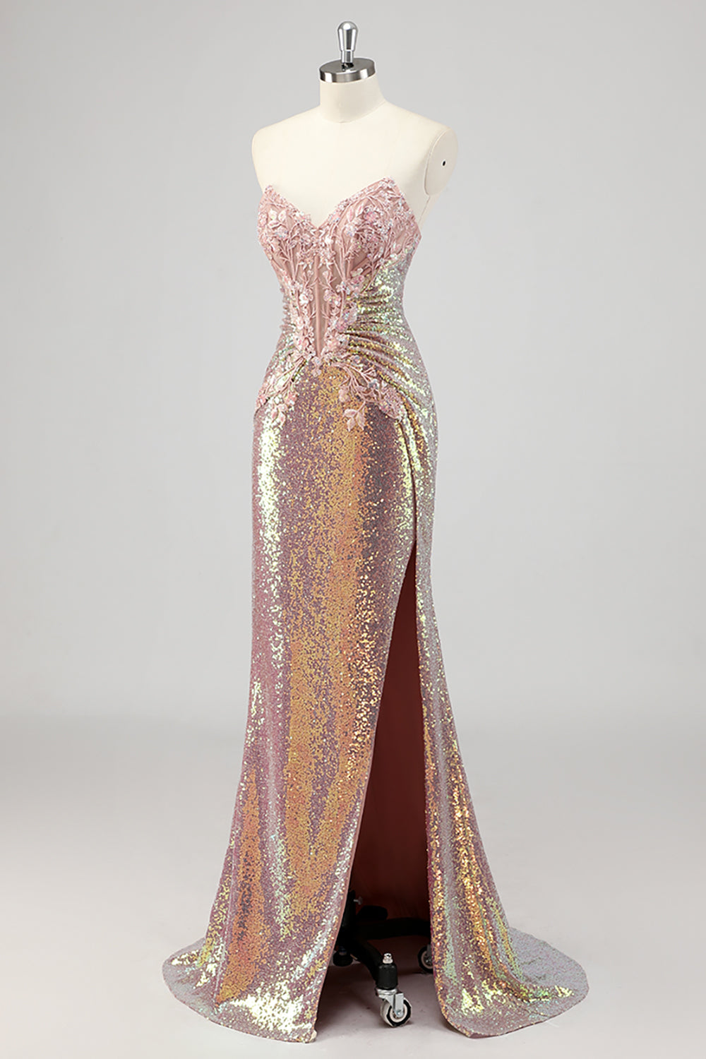 Vestido de fiesta de lentejuelas con corsé de sirena sin tirantes