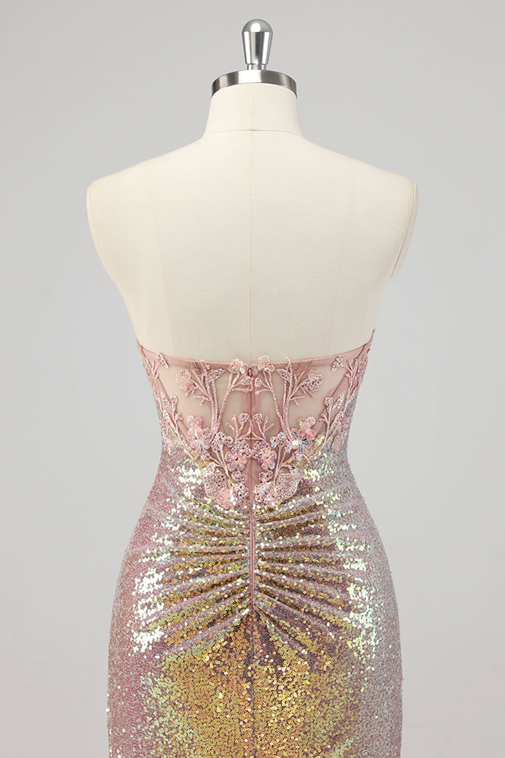 Vestido de fiesta de lentejuelas con corsé de sirena sin tirantes