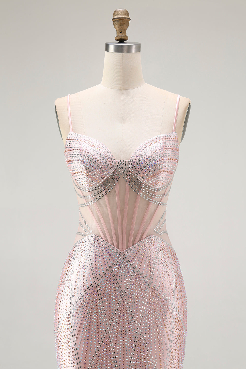 Vestido largo de fiesta con corsé de sirena y cuentas en la espalda con cordones