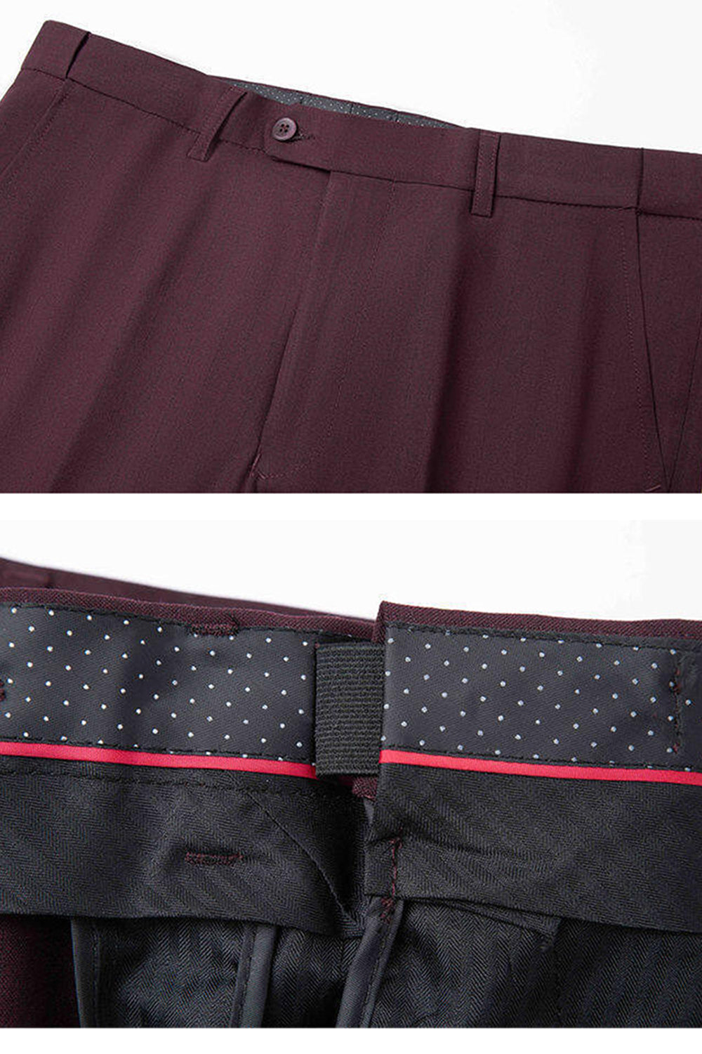 Trajes de 2 piezas con solapa con muescas en rojo oscuro para hombre