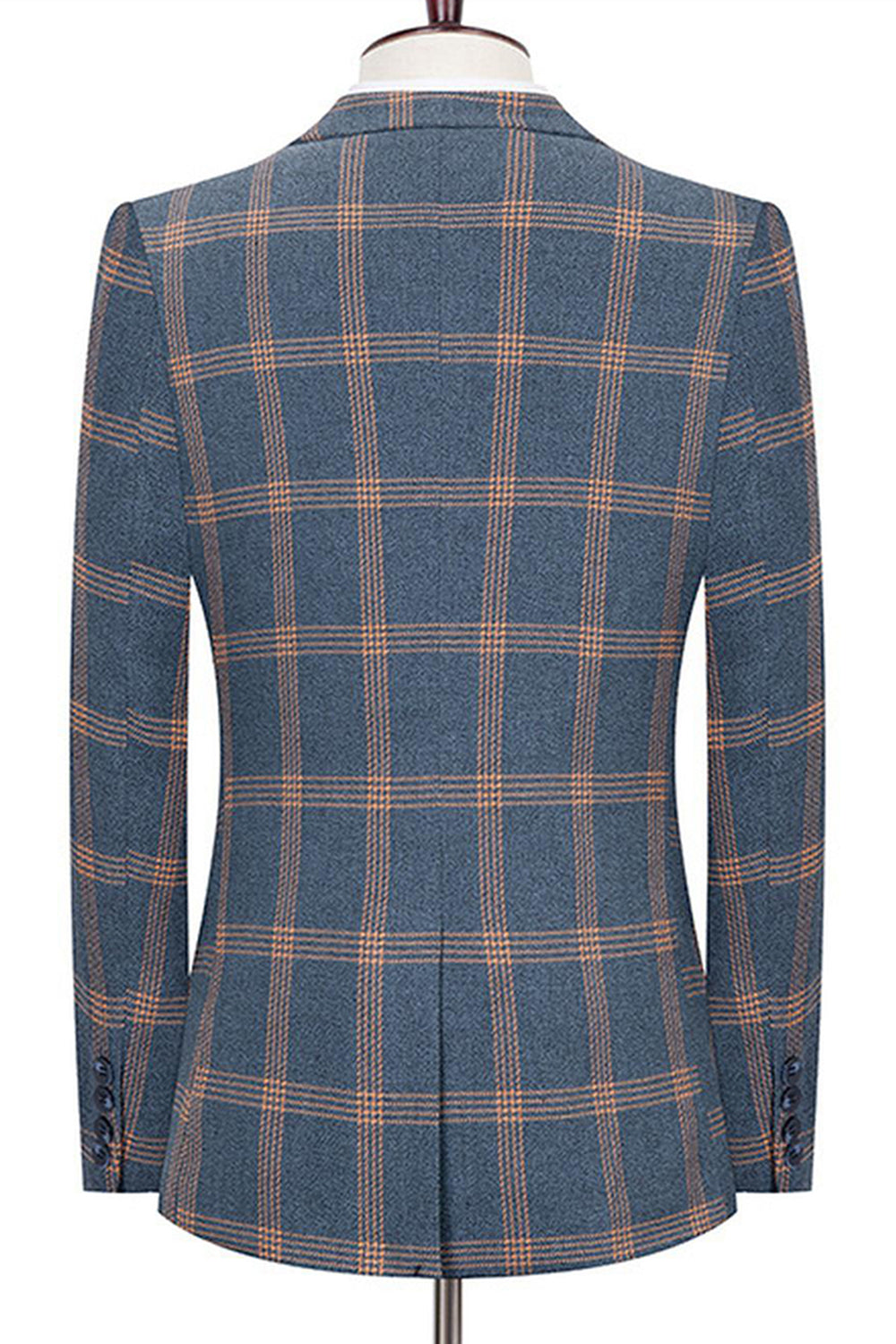 Trajes de Cuadros Slim Fit con Solapa de Muesca Azul para Hombres