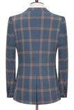 Trajes de Cuadros Slim Fit con Solapa de Muesca Azul para Hombres