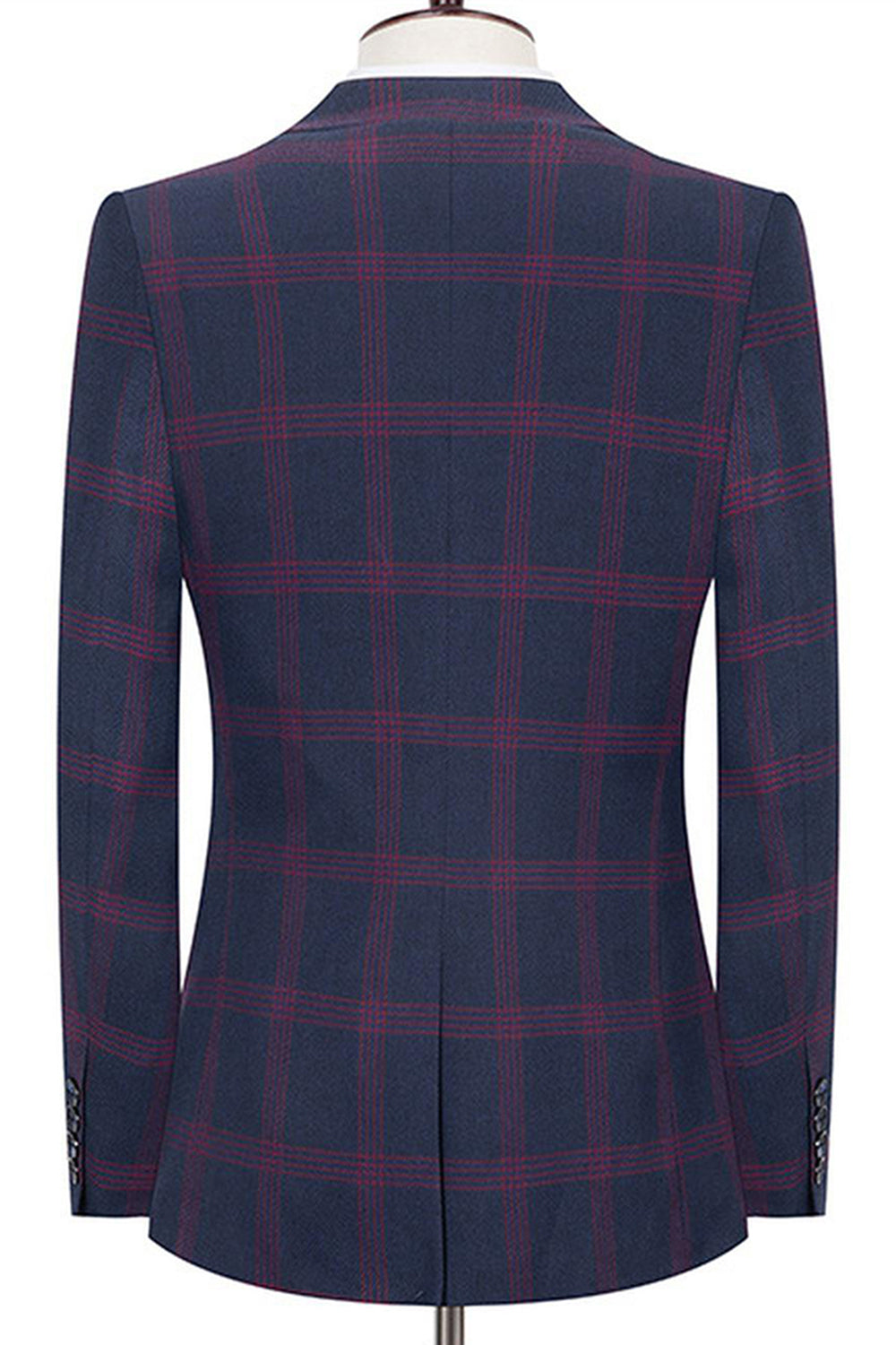 Trajes de Cuadros Slim Fit con Solapa de Muesca Azul para Hombres