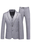 Solapa de muesca a cuadros gris 3 piezas Trajes formales para hombre