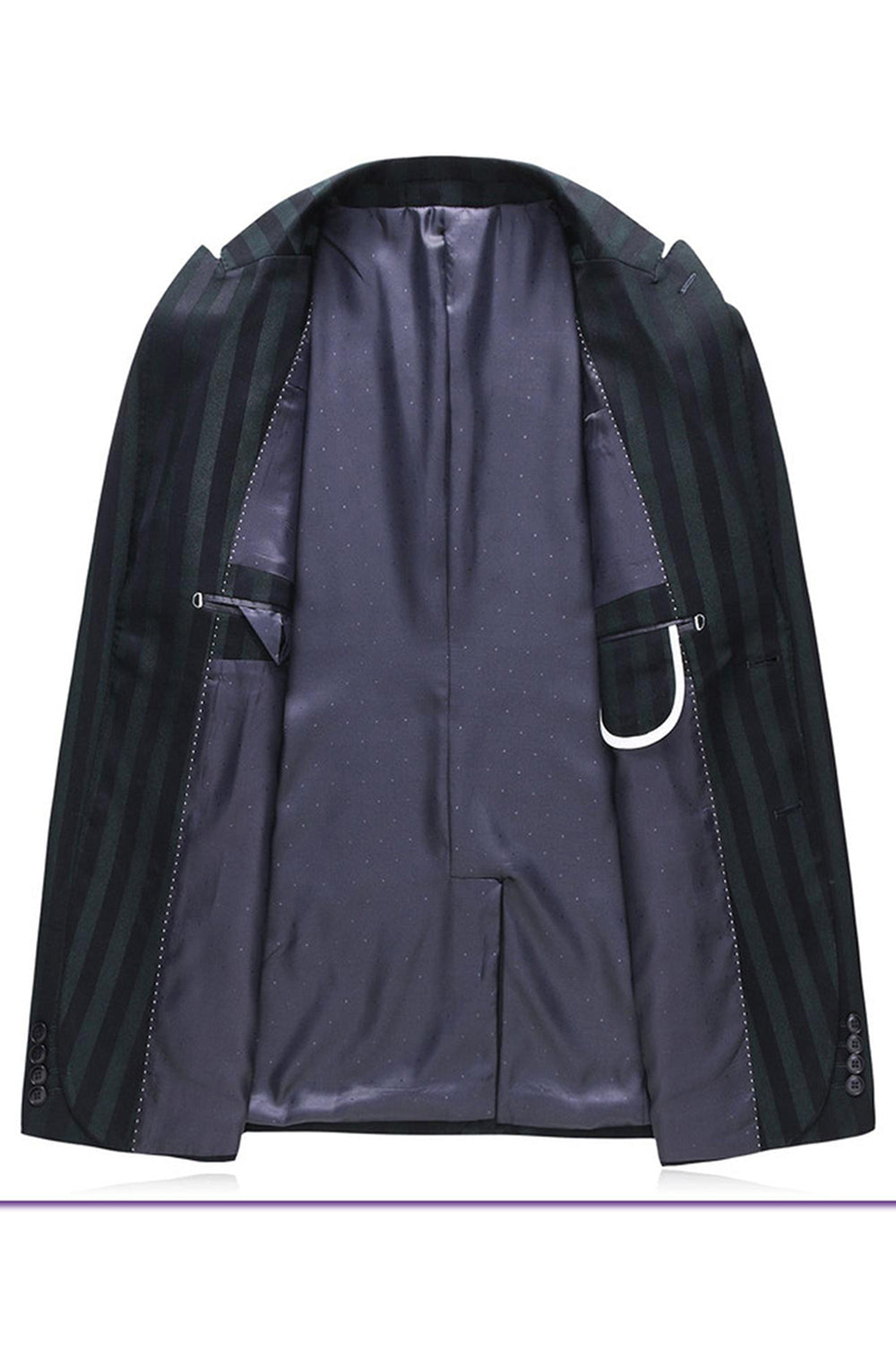 Trajes de fiesta de 3 piezas con solapa de pico a rayas grises y verdes para hombre