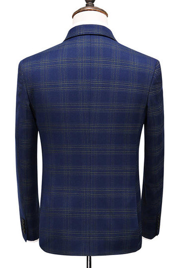 Trajes de fiesta de 3 piezas con solapa de pico a rayas azules para hombre