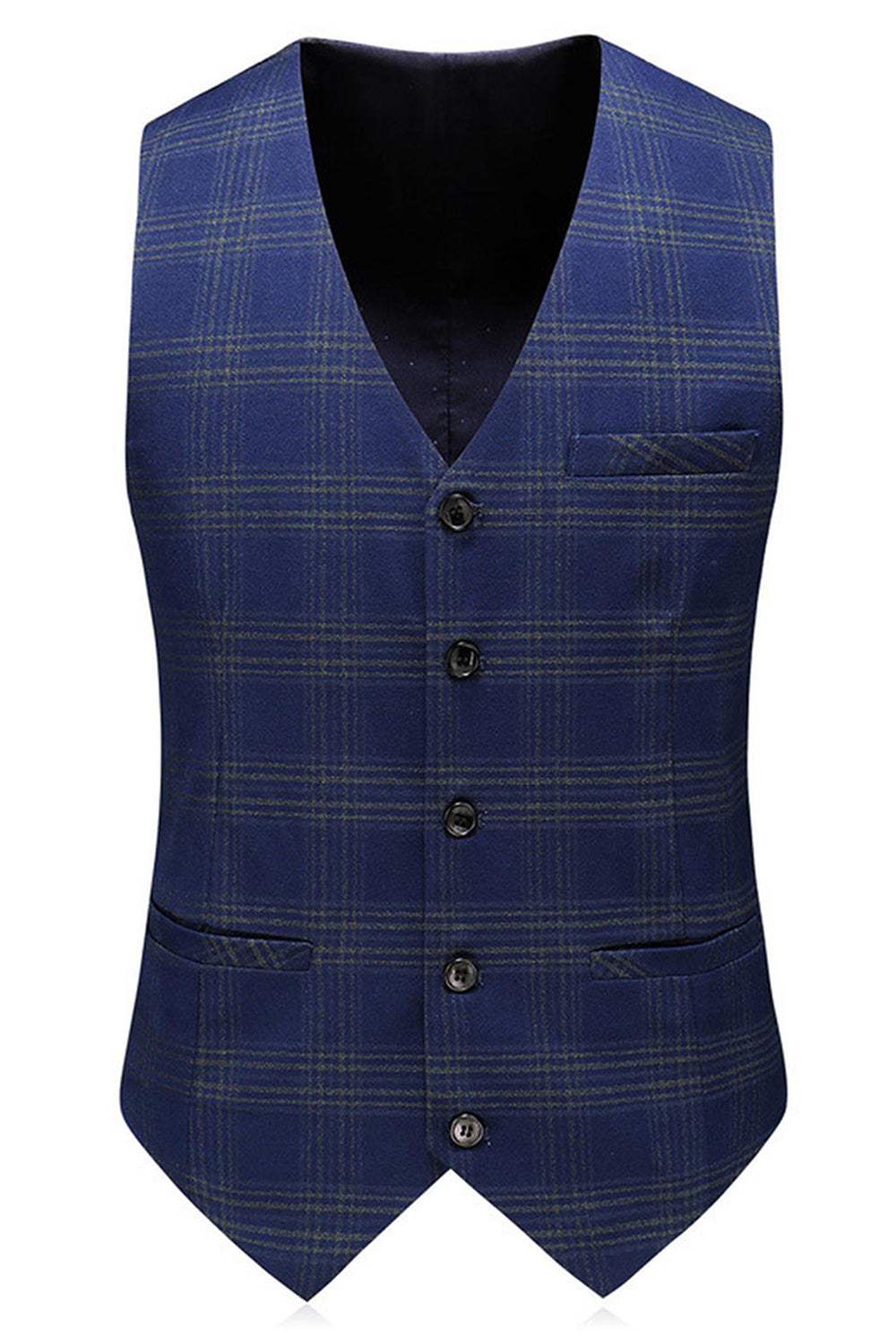 Trajes de fiesta de 3 piezas con solapa de pico a rayas azules para hombre