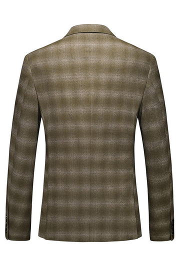 Trajes formales de 3 piezas con solapa de pico a rayas verde militar para hombre