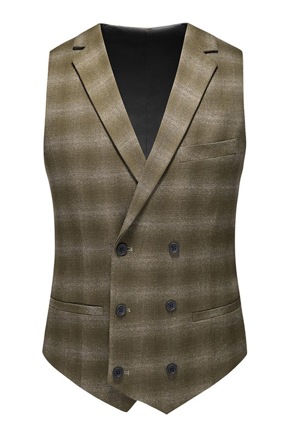 Trajes formales de 3 piezas con solapa de pico a rayas verde militar para hombre