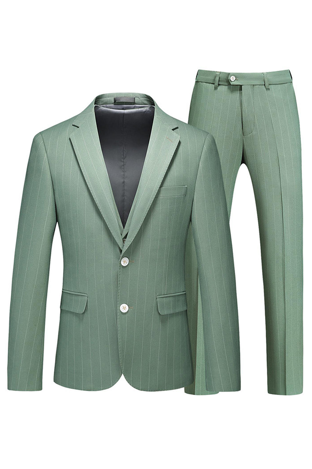 Trajes formales para hombre con solapa a rayas de 3 piezas verde hierba