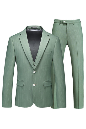 Trajes formales para hombre con solapa a rayas de 3 piezas verde hierba