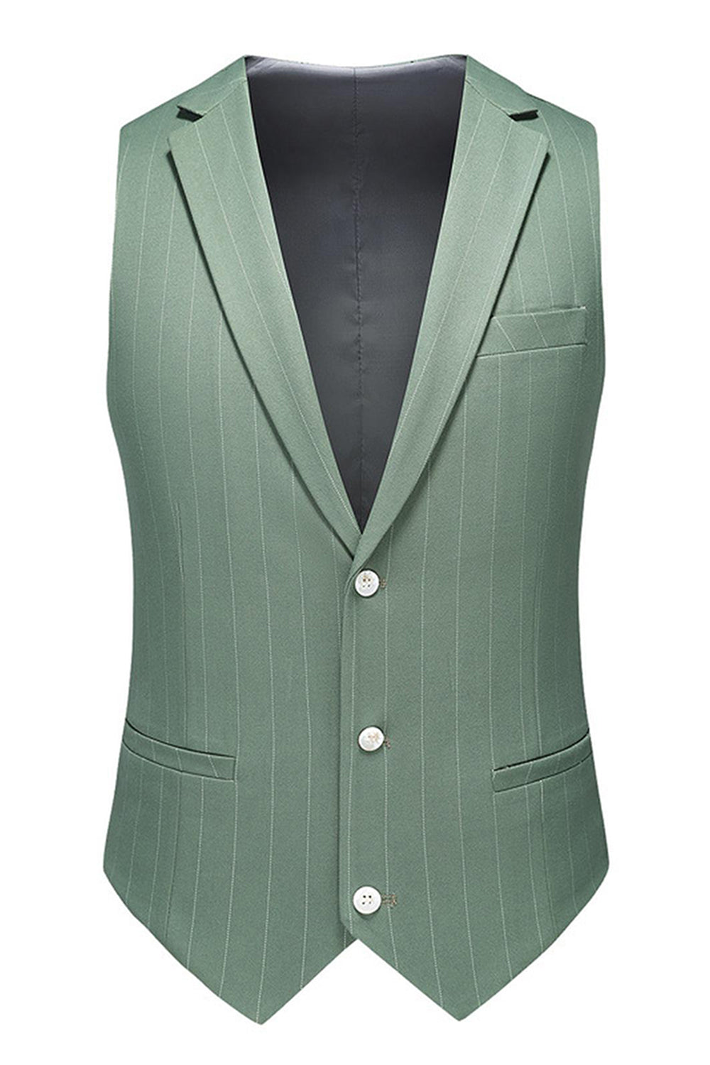 Trajes formales para hombre con solapa a rayas de 3 piezas verde hierba