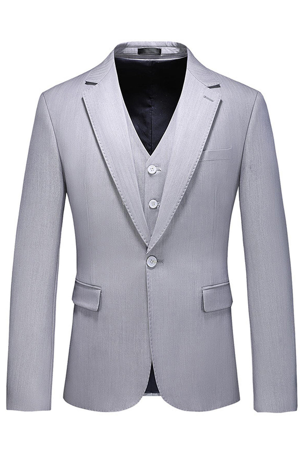 Gris claro 3 piezas Solapa con muesca Trajes formales para hombre