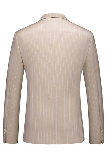 Trajes formales para hombre con solapa de muesca a rayas caqui de 3 piezas