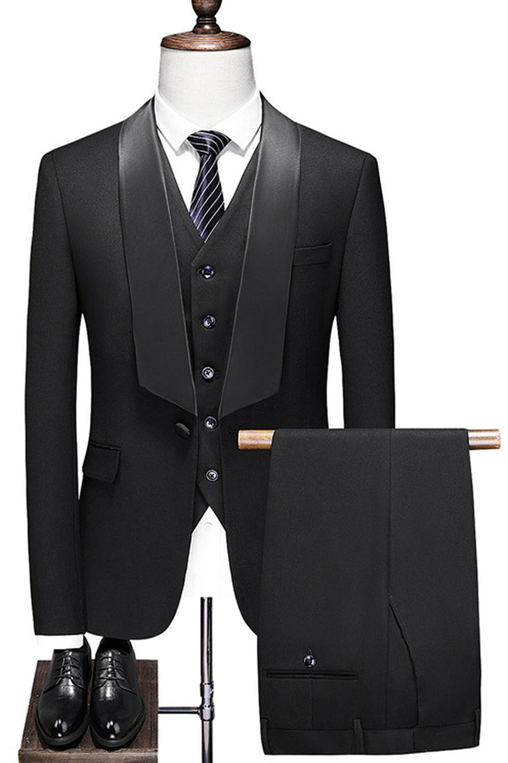 Trajes de novio blancos de 3 piezas con solapa de chal para hombre