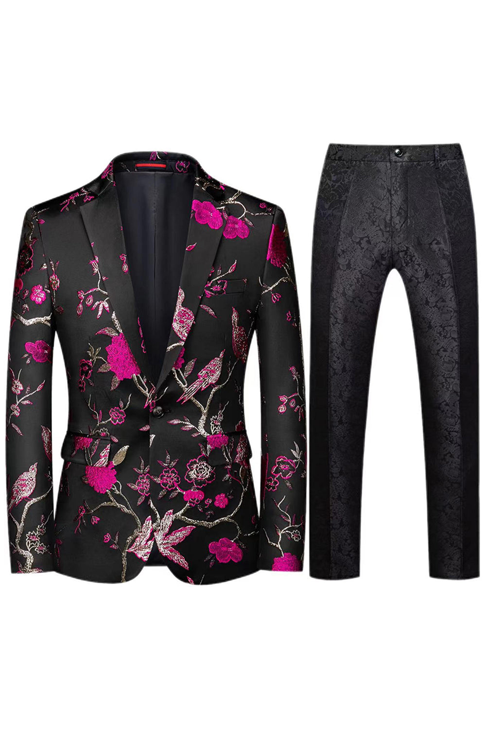 Solapa con muesca Jacquard de un solo pecho 2 Piezas Morado Trajes de fiesta para hombre