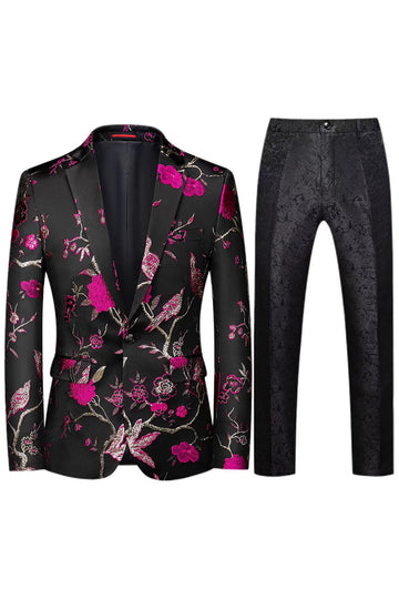 Solapa con muesca Jacquard de un solo pecho 2 Piezas Morado Trajes de fiesta para hombre