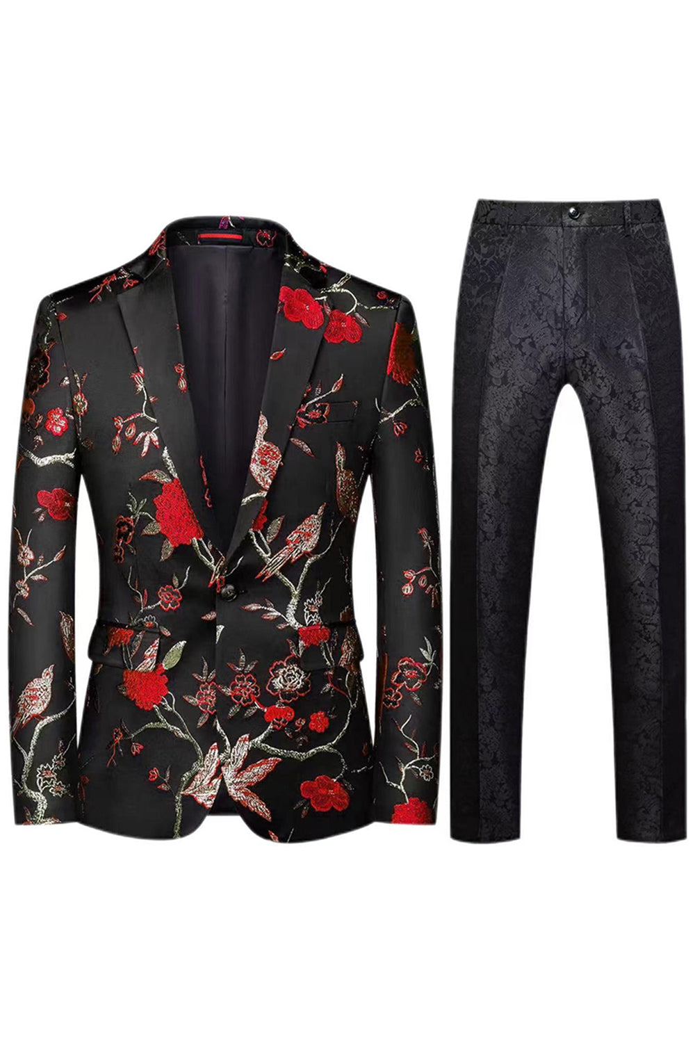 Solapa con muesca Jacquard de un solo pecho 2 Piezas Morado Trajes de fiesta para hombre