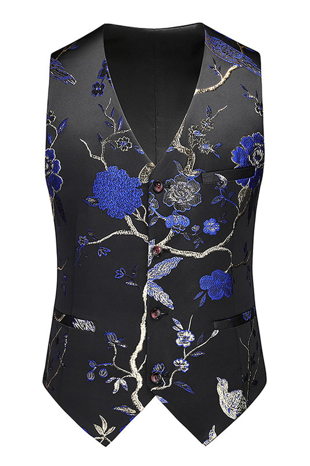 Solapa de muesca azul Trajes de fiesta de jacquard de 3 piezas para hombre