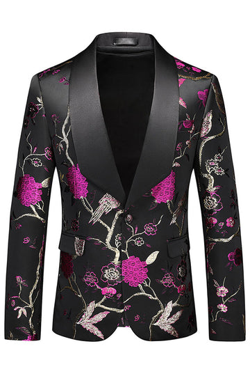 Chal morado Solapa Jacquard 3 piezas Trajes de fiesta para hombre