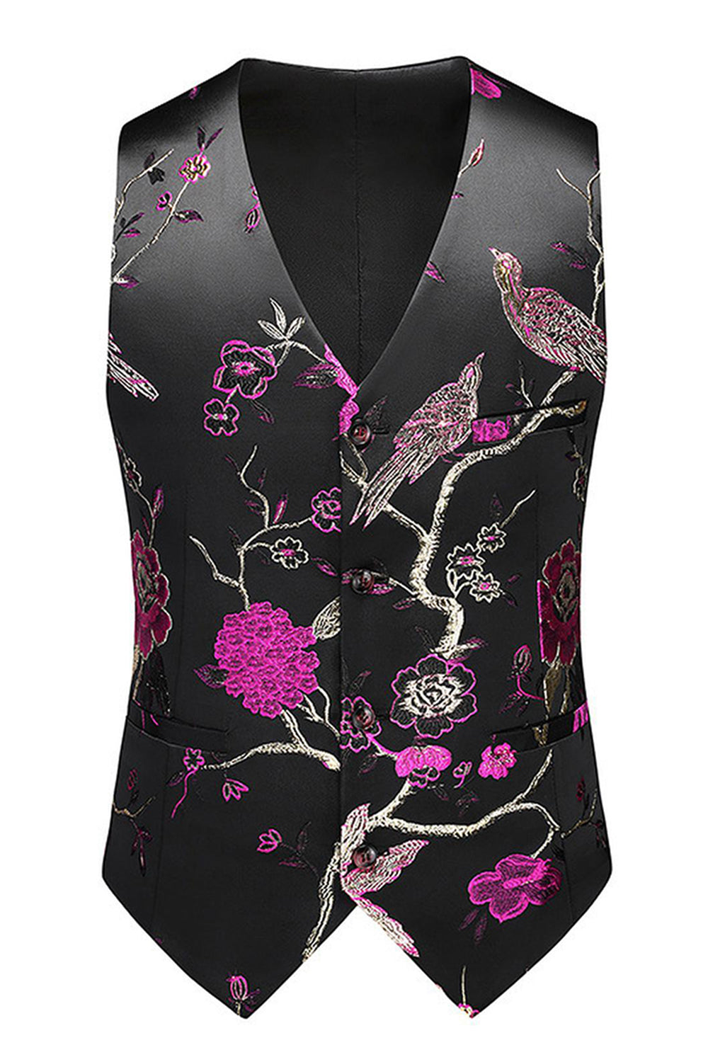 Chal morado Solapa Jacquard 3 piezas Trajes de fiesta para hombre