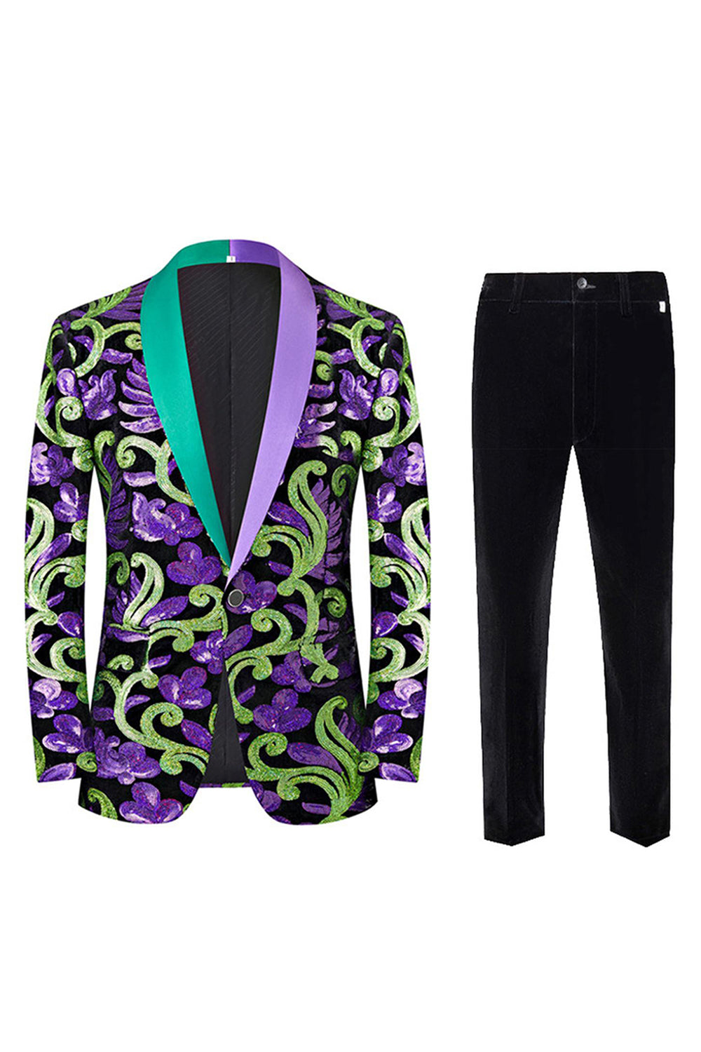 Chal de jacquard verde de 2 piezas con solapa para hombres Trajes de fiesta