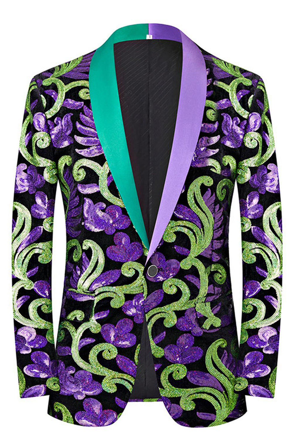 Chal de jacquard verde de 2 piezas con solapa para hombres Trajes de fiesta