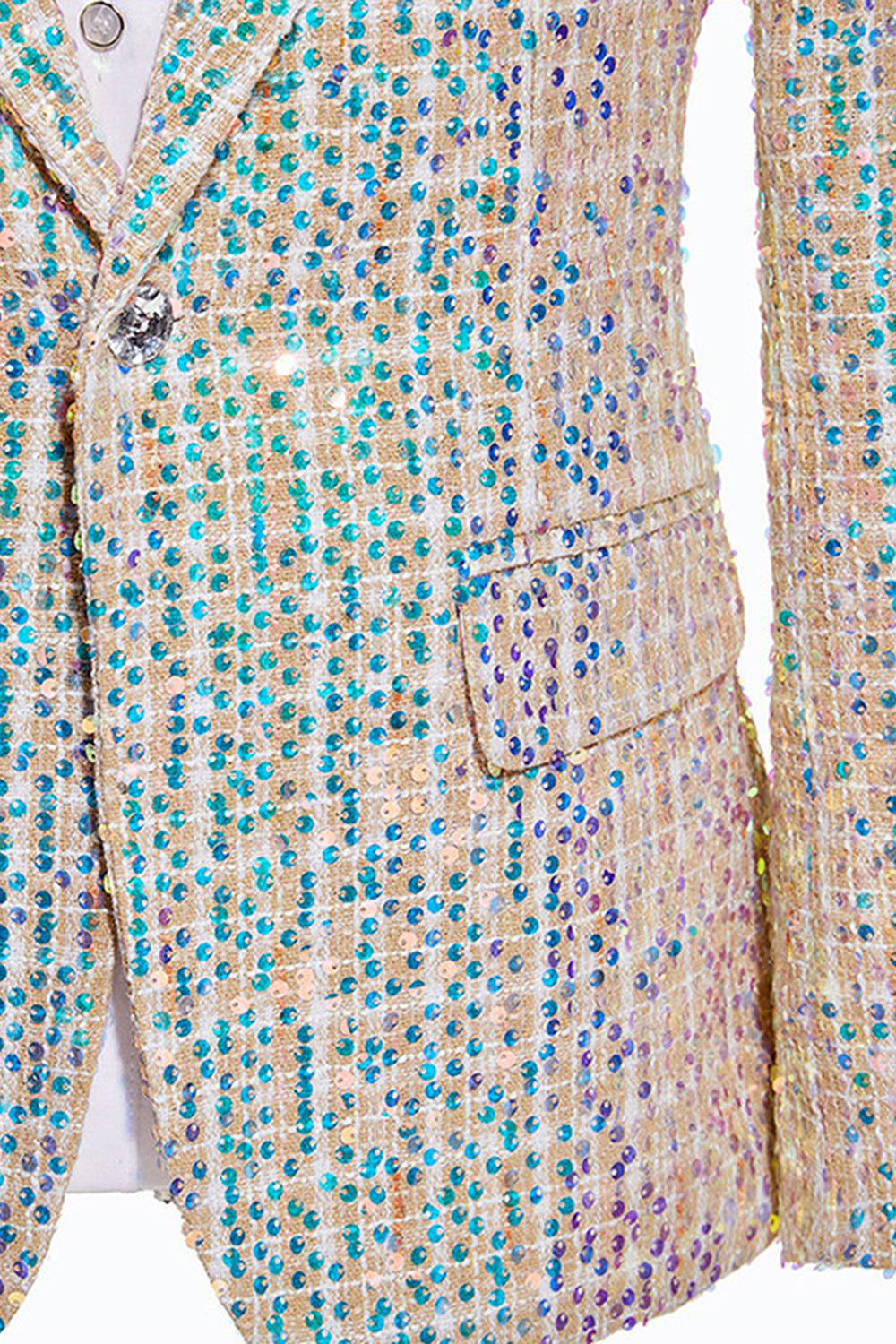 Trajes de fiesta para hombre de 2 piezas con solapa con muescas de champán brillante con lentejuelas