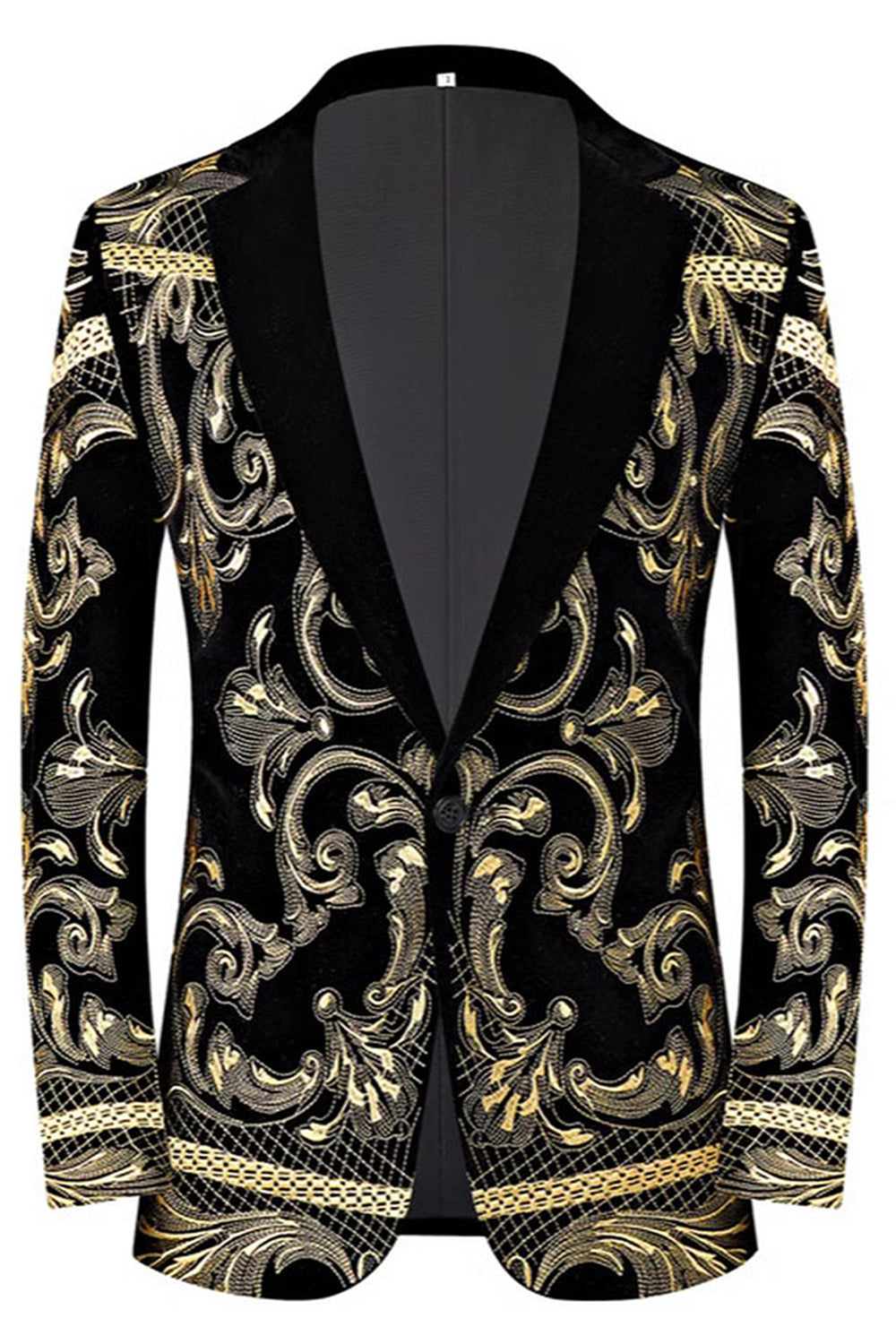 Trajes de fiesta de 2 piezas con solapa con muescas de jacquard dorado para hombre