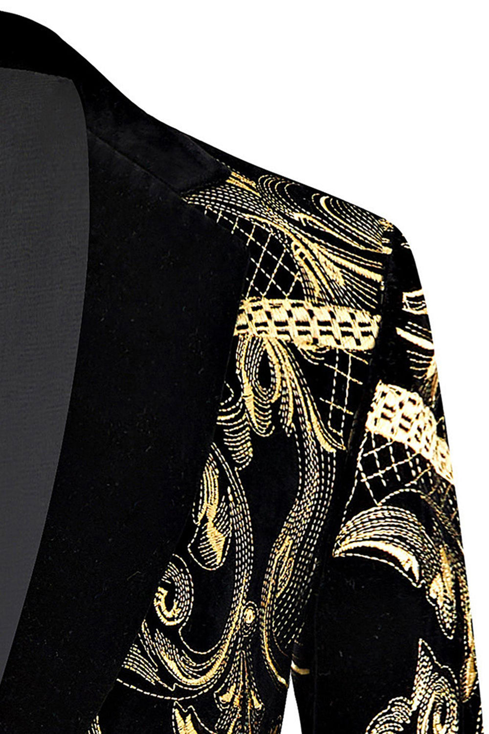 Trajes de fiesta de 2 piezas con solapa con muescas de jacquard dorado para hombre